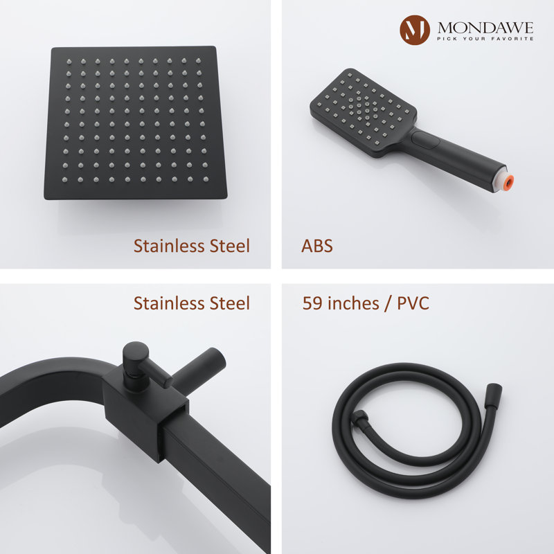 Complete Shower System with Rough in-Valve, Matte Black