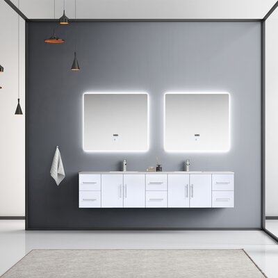 Geneva 84"" Wall-Mounted Double Bathroom Vanity Set with Mirror -  Lexora, LG192284DMDSLM36F