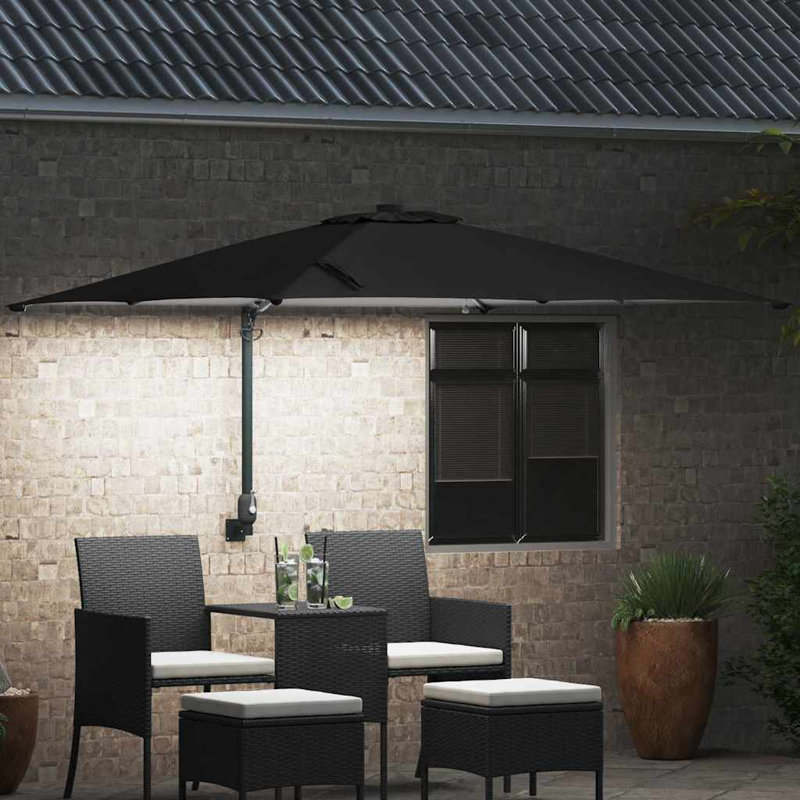 Garden Parasol with LED Strip Lights Manual Polyester and Steel Solar, Black, 160cm H x 247.5cm W x 247.5cm D