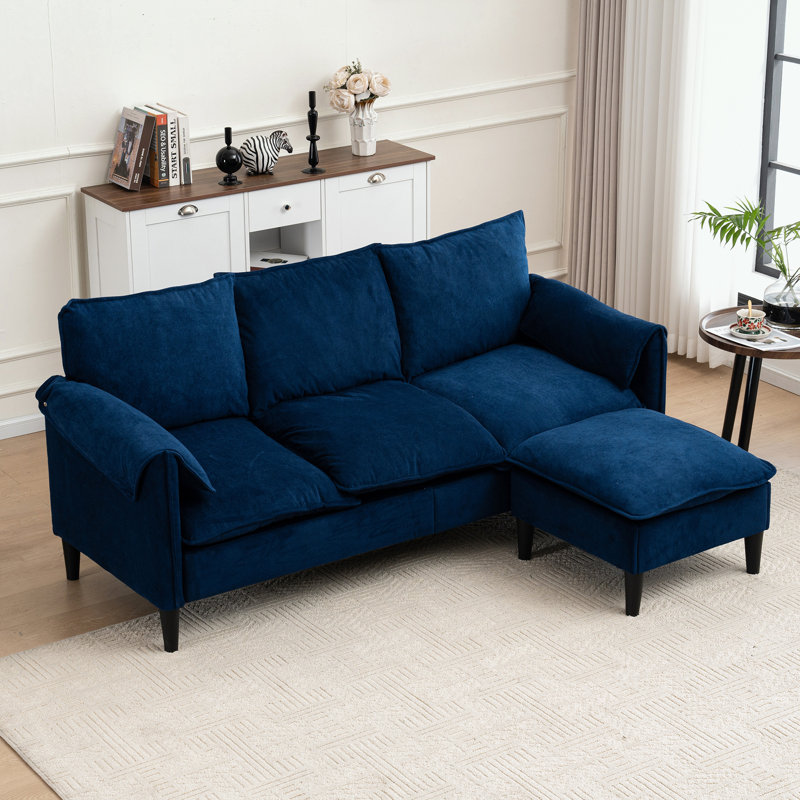 L-shaped Sofa with Footstools and Storage, Blue