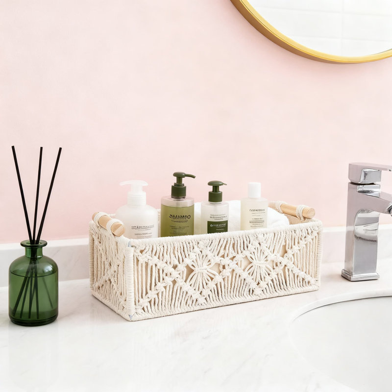 Handmade Macrame Storage Baskets Set, Woven Decorative Organizer Box For Countertop Shelf Cabinet In Bedroom Livingroom Bathroom Home Decor