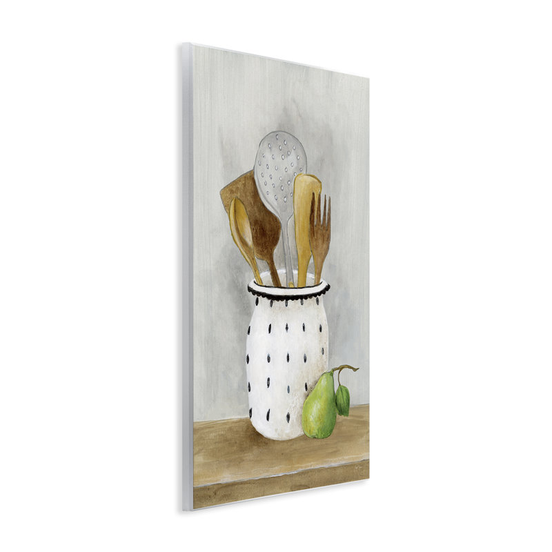 Art mural, ustensiles de cuisine, nature morte, par Janet Tava, H 19 po x l 13 po x P 0,5 po, Mdf