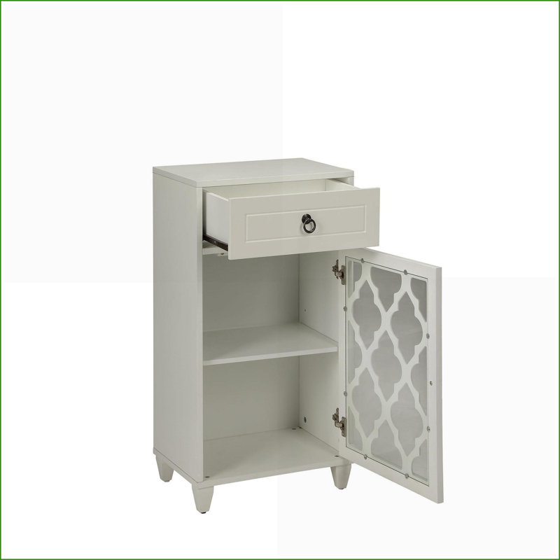 Table basse blanche de salon Ceara, solution compacte avec tiroir et porte vitrée