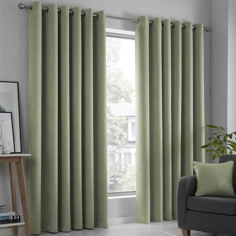  Eyelet Room Darkening Curtain, Green, Width 229 x Drop 183 cm