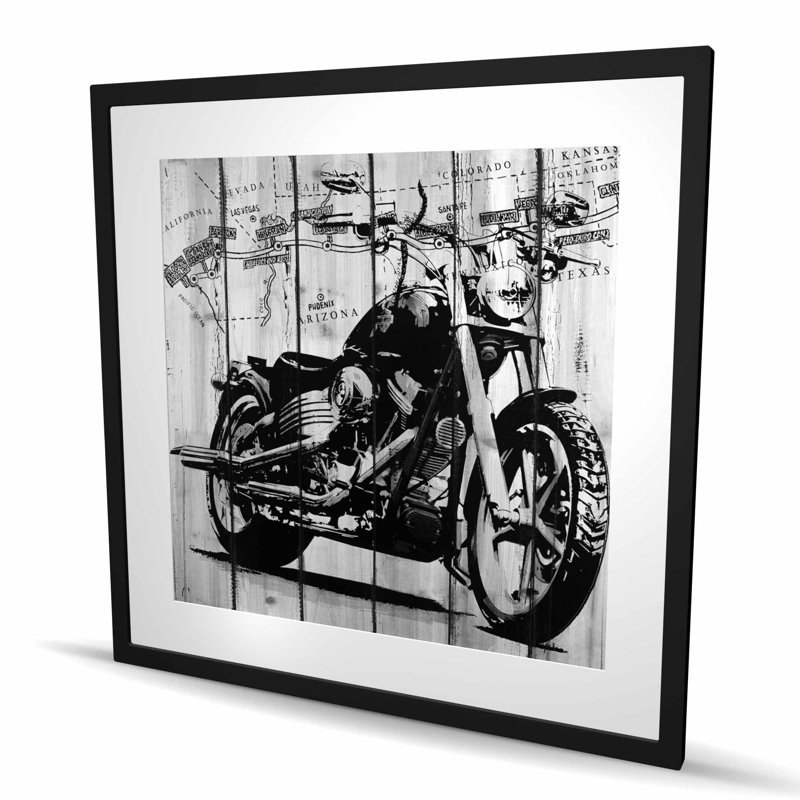 Motocyclette grise et noire, bureau rétro, impression encadrée, H 36 po x l 36 po, Noir