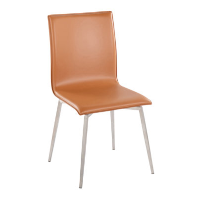 Chaise contemporaine rembourrée en acier inoxydable brossé et similicuir brun clair - ensemble de 2
