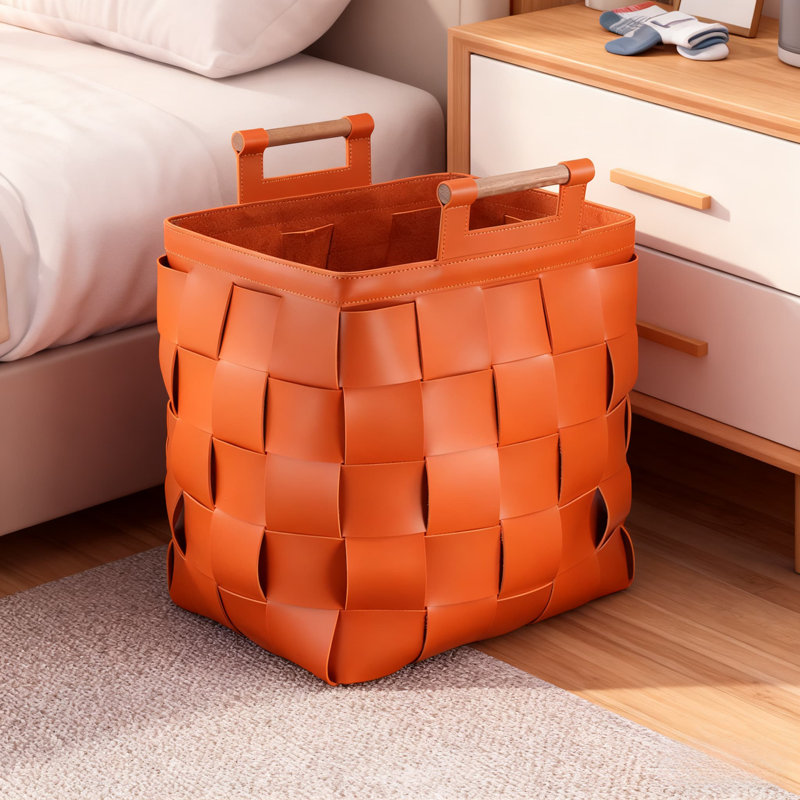 Premium Leather Storage Basket With Handles - Large Capacity Laundry Hamper For Hotels, Guest Rooms, And Home Organization