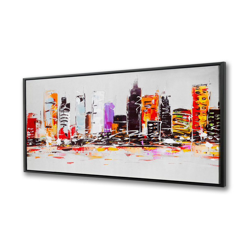 Abstract City in Bright Colours - Framed Canvas for Home Decor