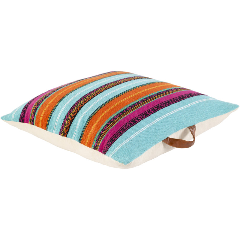  Cotton Striped 26'' Throw Pillow Cover, Aqua/Beige