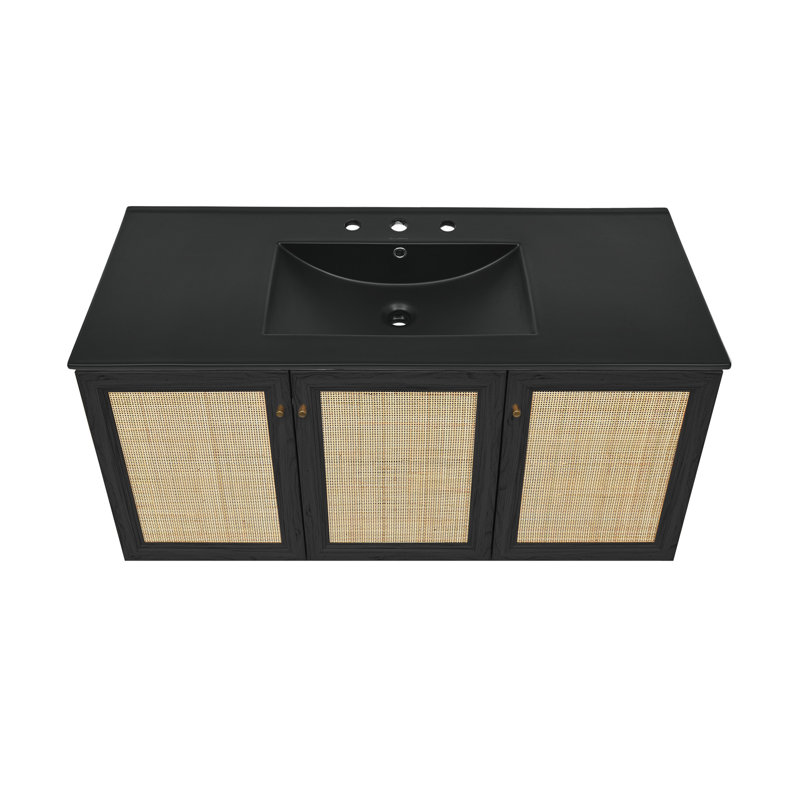 Ensemble de meuble-lavabo mural 48 po Classe Oak, Noir, noir, noir, noir, Chêne noir, 8" Widespread