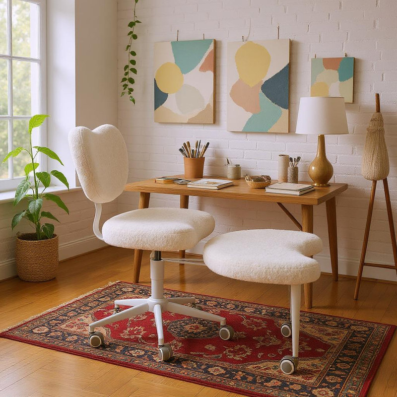 Ergonomic Cross-Legged Task Chair with Adjustable Footstool, Memory Foam Cushio