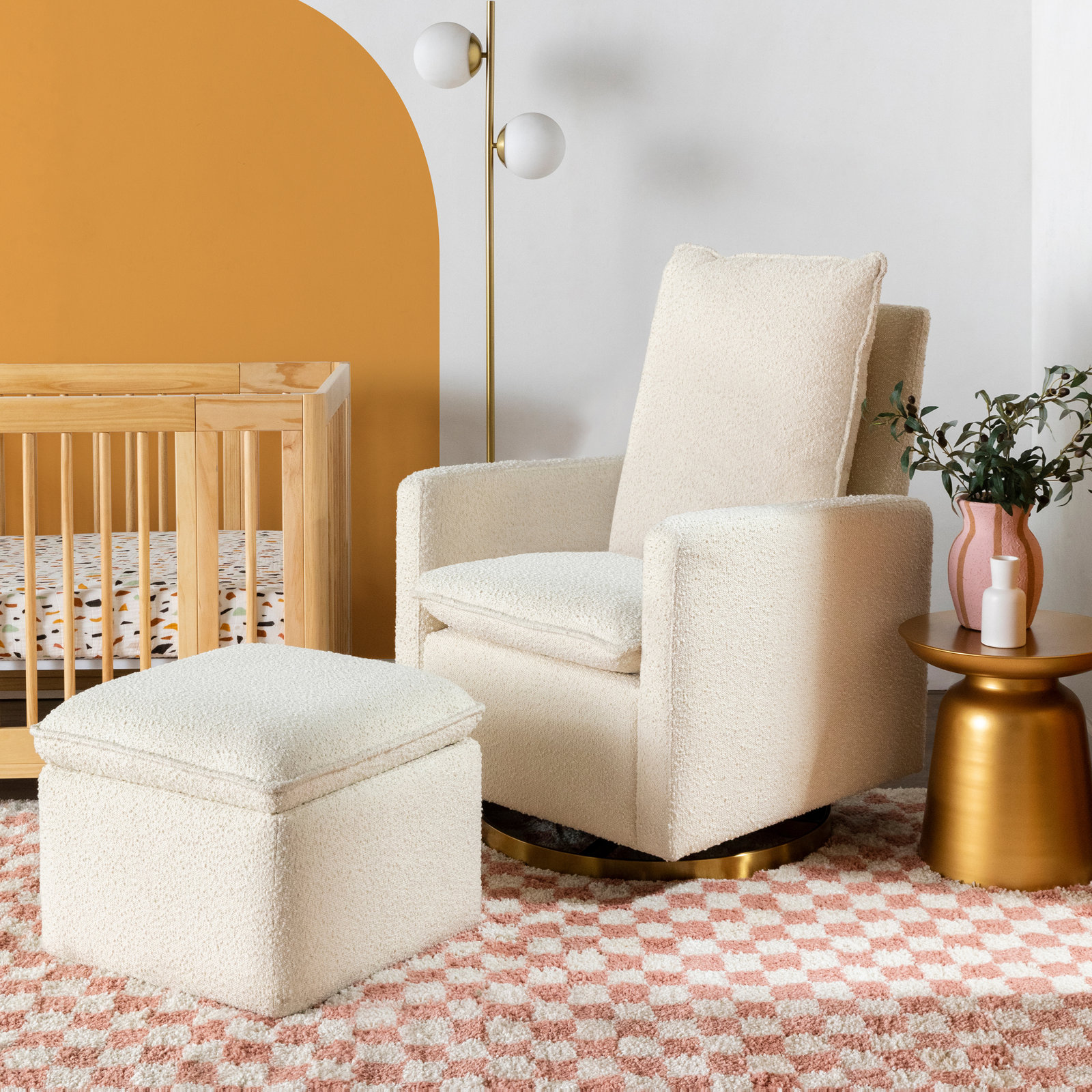 Cali Swivel Glider, Ivory Boucle/Gold Base