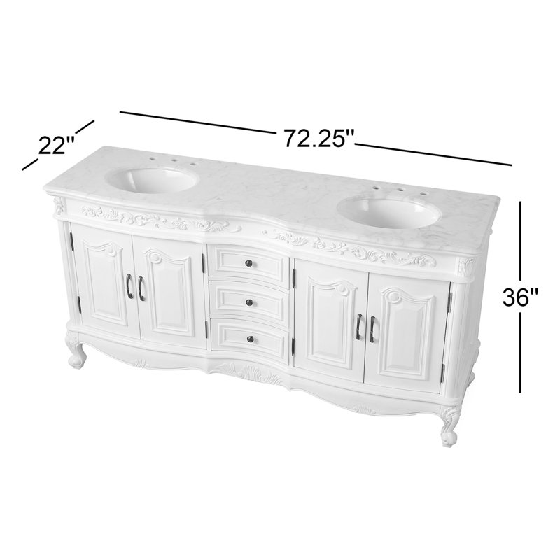 White Double Freestanding Bathroom Vanity with Carrara Marble Top