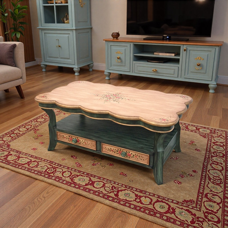Table basse de style rétro américain, Vert foncé, Beige