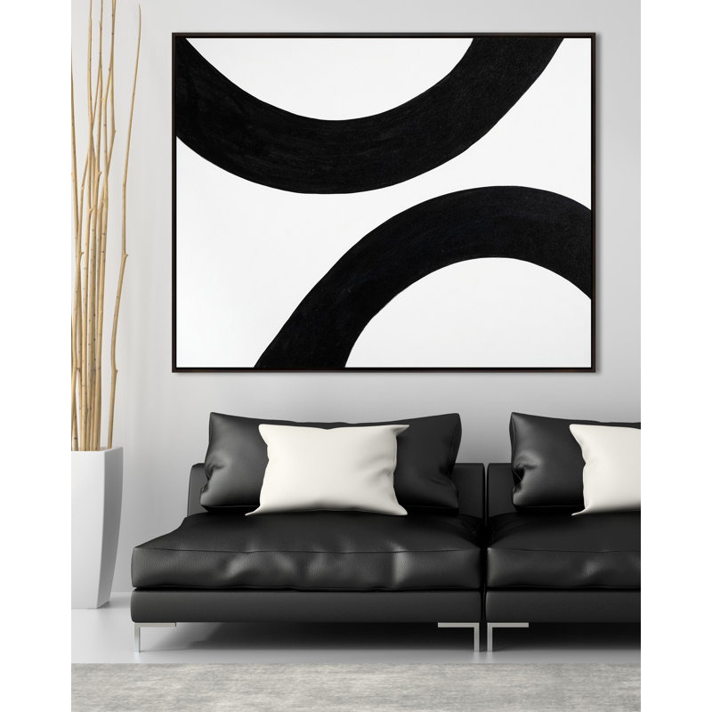 Black And White Curves Print, 39" H x 50" W, Black Framed
