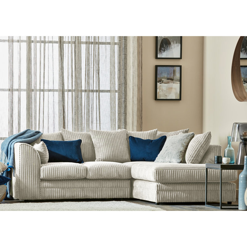 Moana 3 Seater Corduroy Corner Sofa , Cream, Right Hand Facing