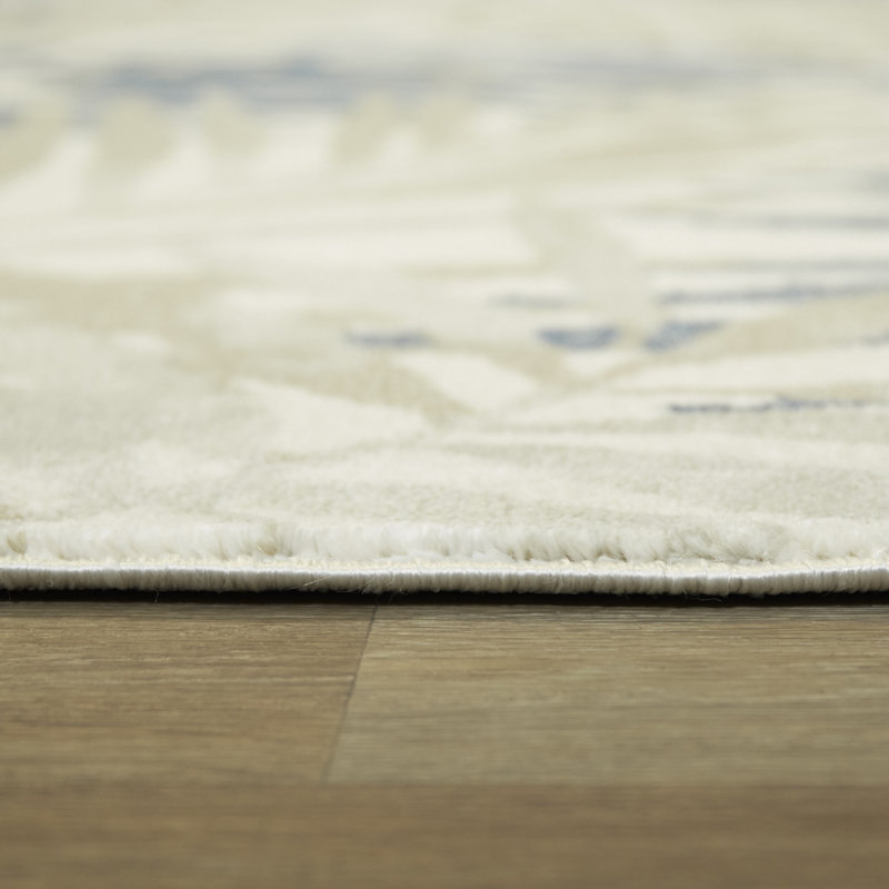 Tapis floral blanc / ivoire / bleu, Rectangle 5 pi 3 po x 7 pi