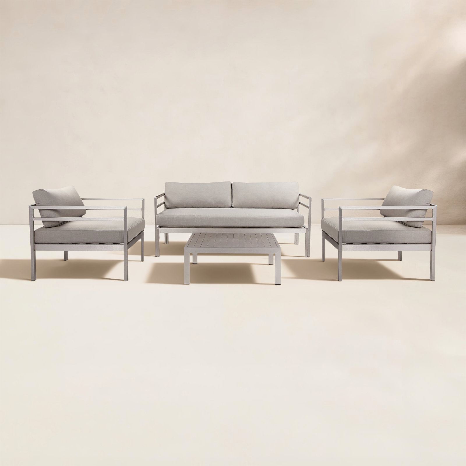 Nixon 4-Person Patio Seating Group, Silver Frame/Gray Cushion
