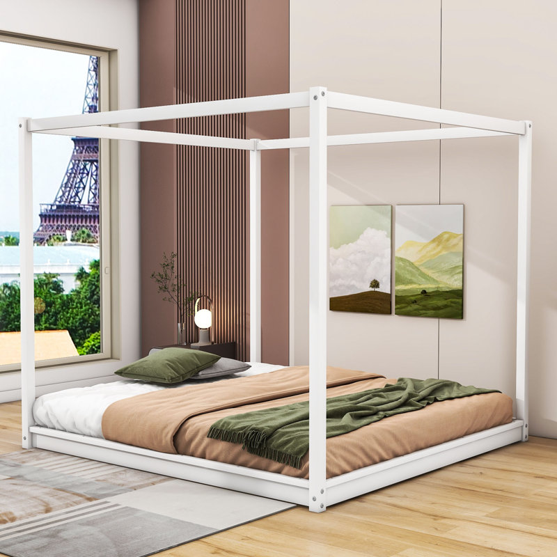 Boones King Wooden Canopy Platform Bed, White