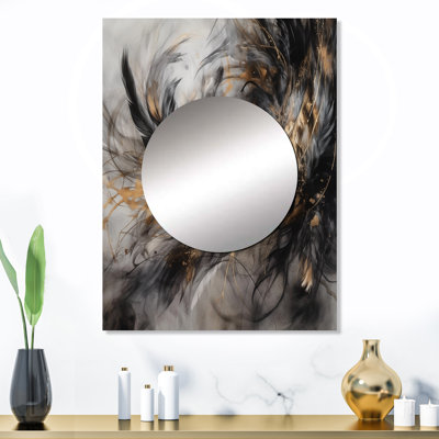 Or et noir Expressions de la liberté I - miroir mural décoratif plume Boho, grand miroir traditionnel, art imprimé en métal