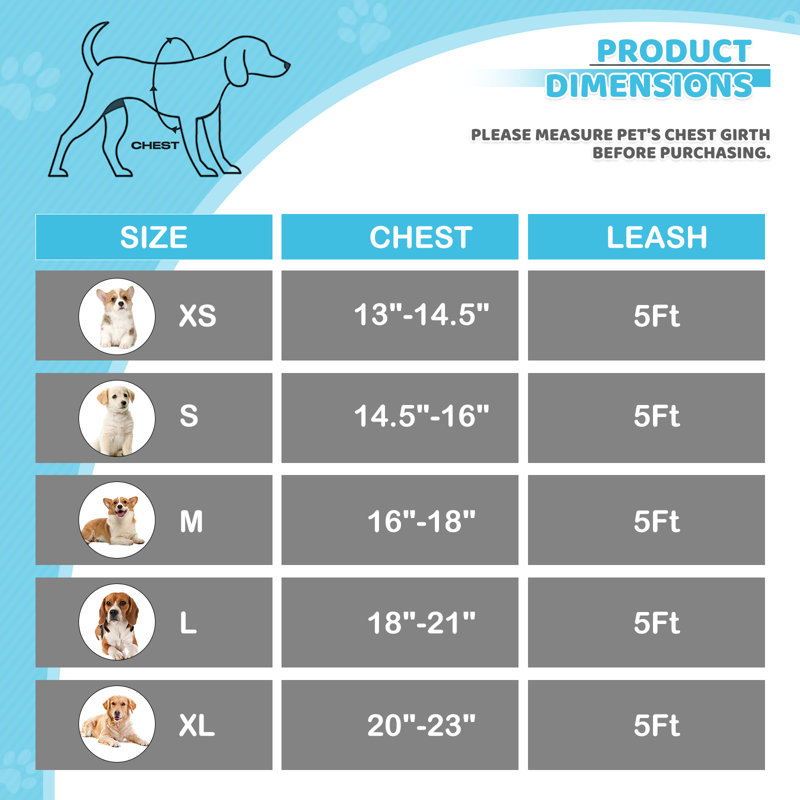 Harnais réglable pour chien avec laisse Gesemyer, Bleu ciel