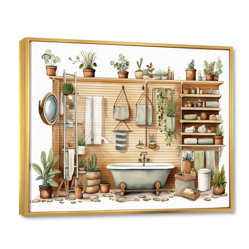 " Natural Bathroom Decor XVII ", Gold Floater Framed, 12" H x 20" W x 1" D