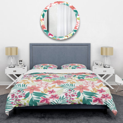 Pink Tropical Flower - Floral Duvet Cover Set - Microfiber Polyester