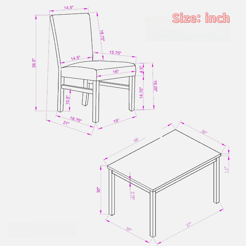 Dochas Dining Table Sets Included One Rectangular Table And 4 Chairs, Black, Grey/Black, Black