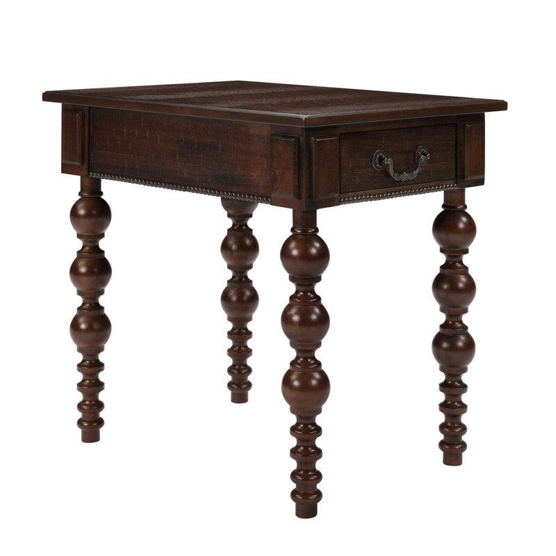 Table de bout vintage en bois massif avec tiroir, Espresso