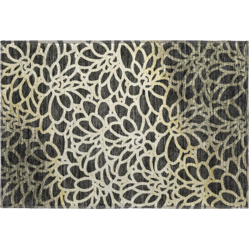 Premium Machine Washable Mayfield AMF2412 Floral Rug, 2'6" x 3'10", Black