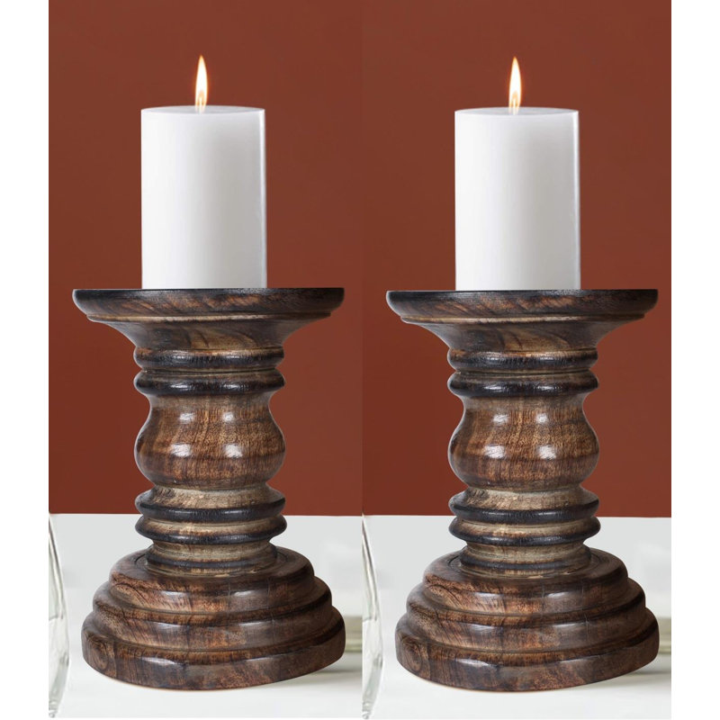 2 Piece Solid Wood Pillar Set, 19cm H x 12cm W x 12cm D