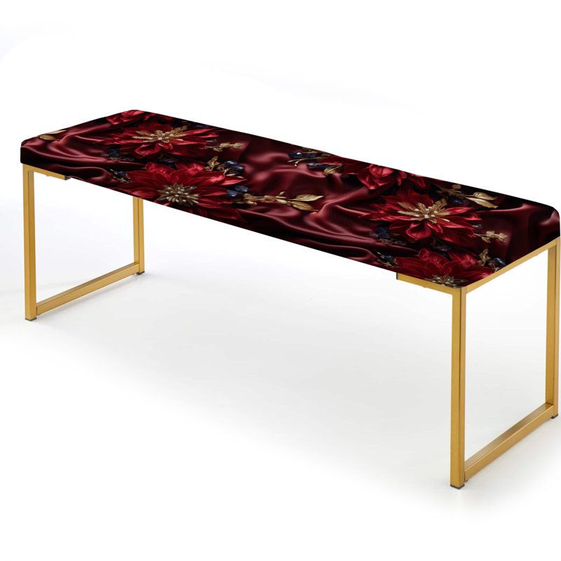 Opulent Majesty Deep Purple - Damask Upholstered Gold Bench