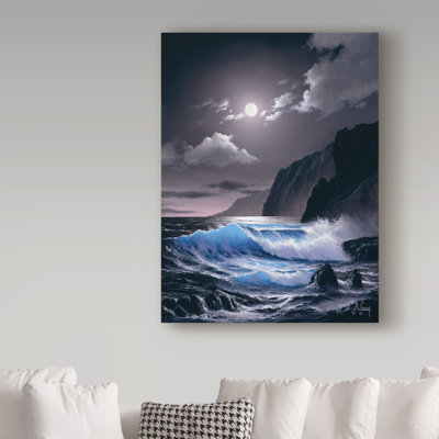 Fikes «Waves Under the Moon 6», reproduction de peinture à l'huile sur toile tendue