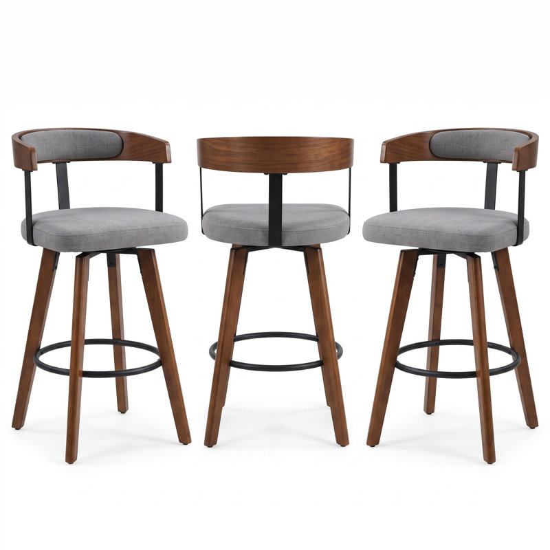 Ensemble de tabourets de bar, chaises de bar rembourrées en chenille d'hévéa massif avec dossier et repose-pieds pour îlot de cuisine, bar pour la maison