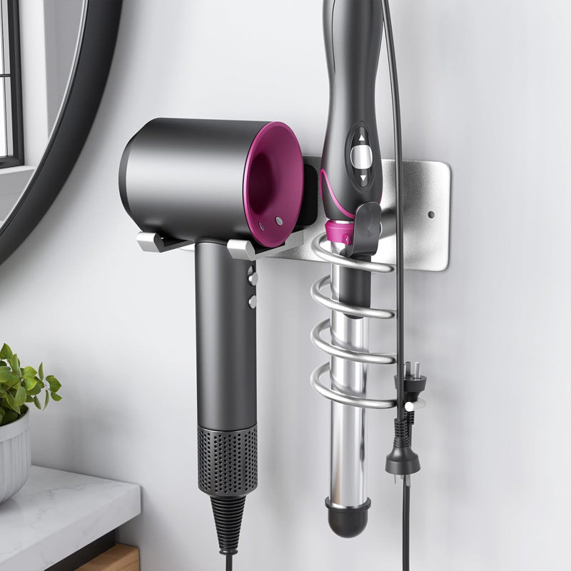 Wall Mount Hair Dryer Holder, Heat Resistant Bathroom Hair Tool Organizer for Most Hair Dryers