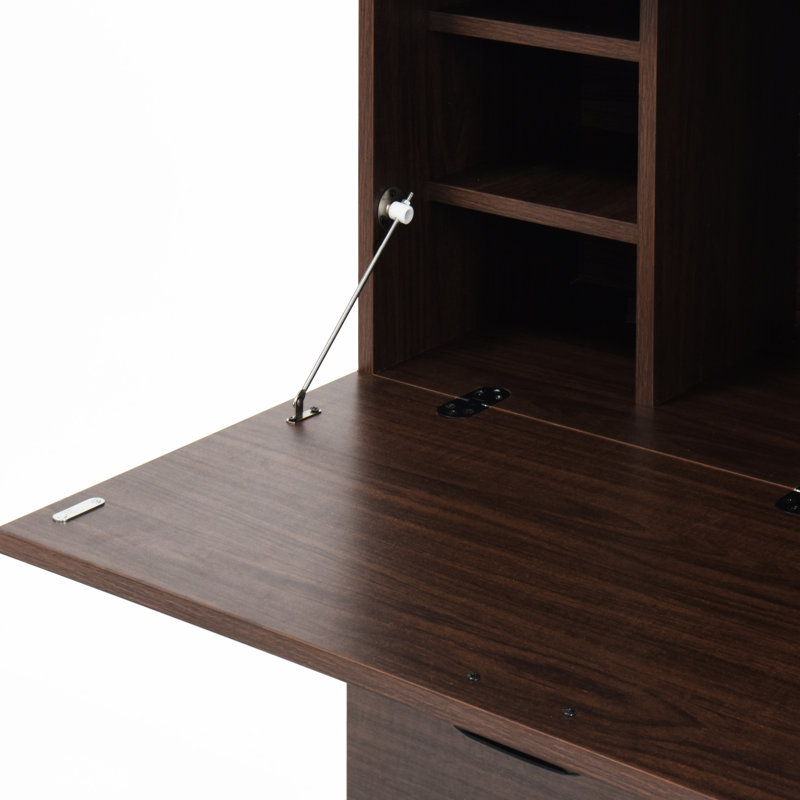 Desk Cabinet For Home Office Efficiency - With Storage Walnut Particle Board Small Spaces Drawer And Shelves Dorm Use Color