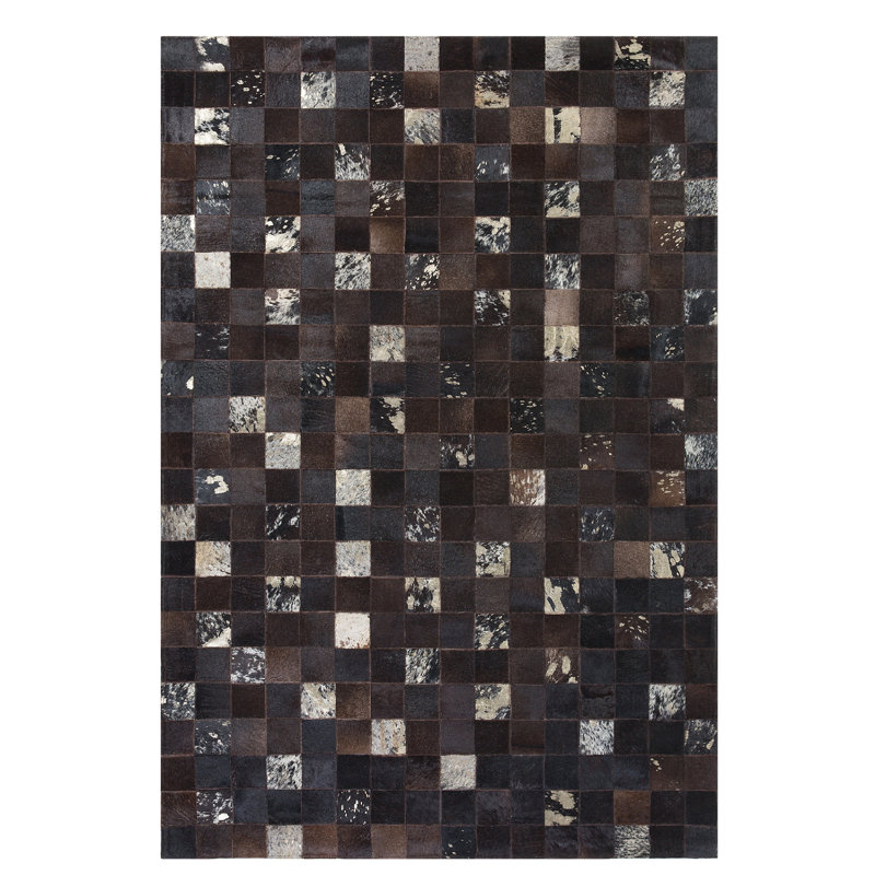 Chequered Leather Hand Woven Area Rug, Rectangle 160 x 230cm