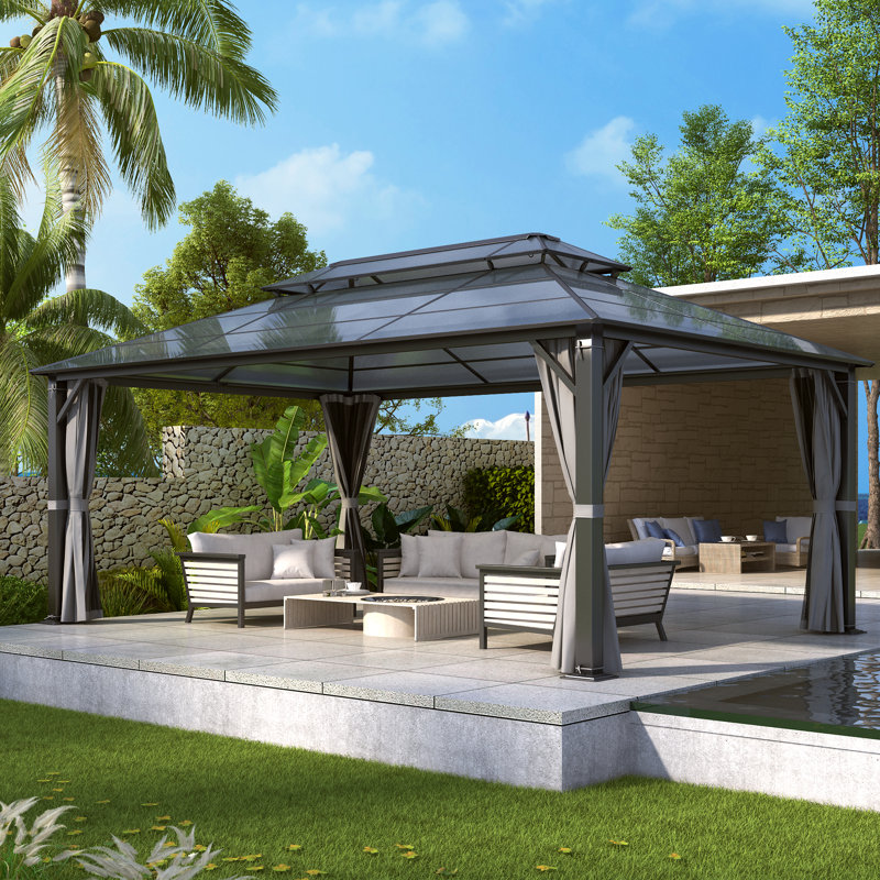 12 ft. W x 16 ft. D Aluminum Patio Polycarbonate Double Roof Gazebo, 12ft W x 16ft D