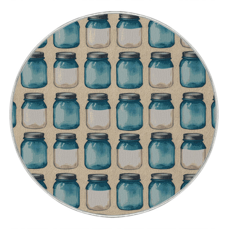 Washable Mason Jars Farm Area Rug, Rectangle 5' x 8'