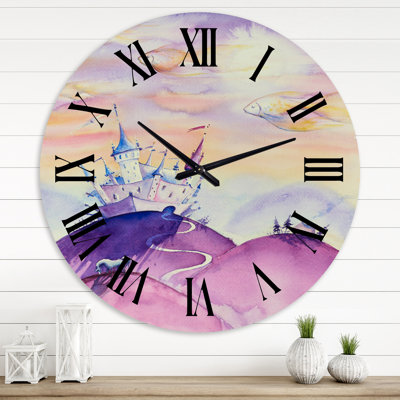 Fairy Tale Kingdom On Purple Mountain Top - Children's Art wall clock