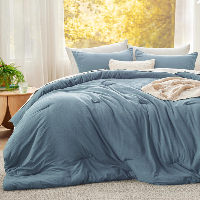 Bedsure Reversible Prewashed Comforter Set, Mineral Blue/Sky, King Comforter + 2 Standard Pillowcases