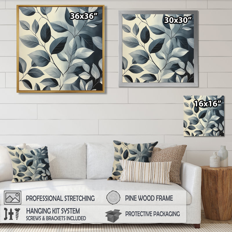 «Slate Grey Leaves Beauty III - Leaves», art mural, Toile tendue, Ne s’applique pas, H 30 po x l 30 po