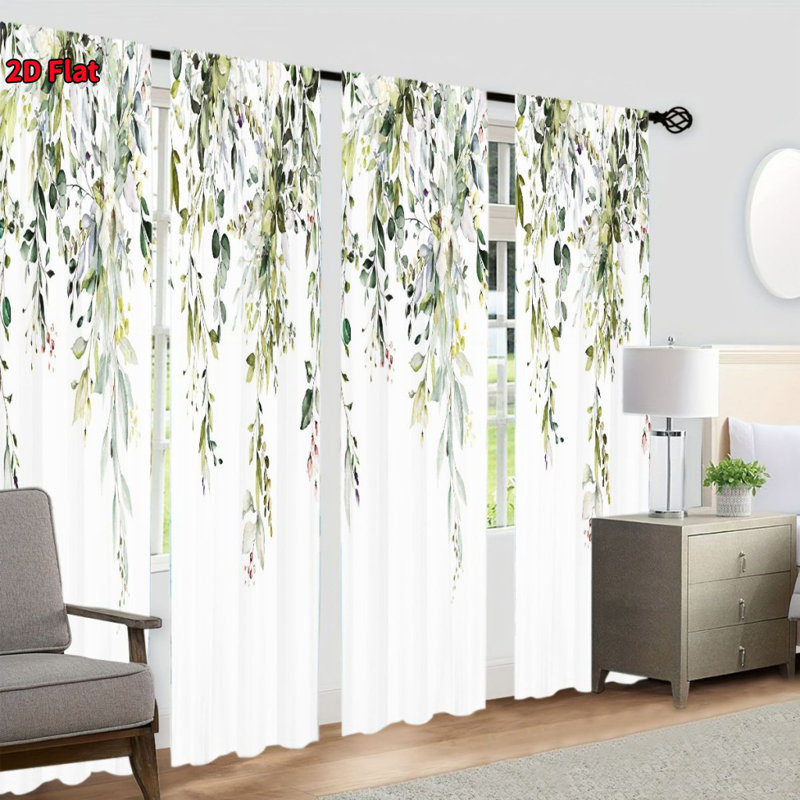 4Pcs Green Leaves Print Sheer Curtains, Digital Printing with Rod Pocket, Nature-Inspired Decor for Living Room, Dining, Kitchen, Bedroom, Home Decoration, Window Treatments