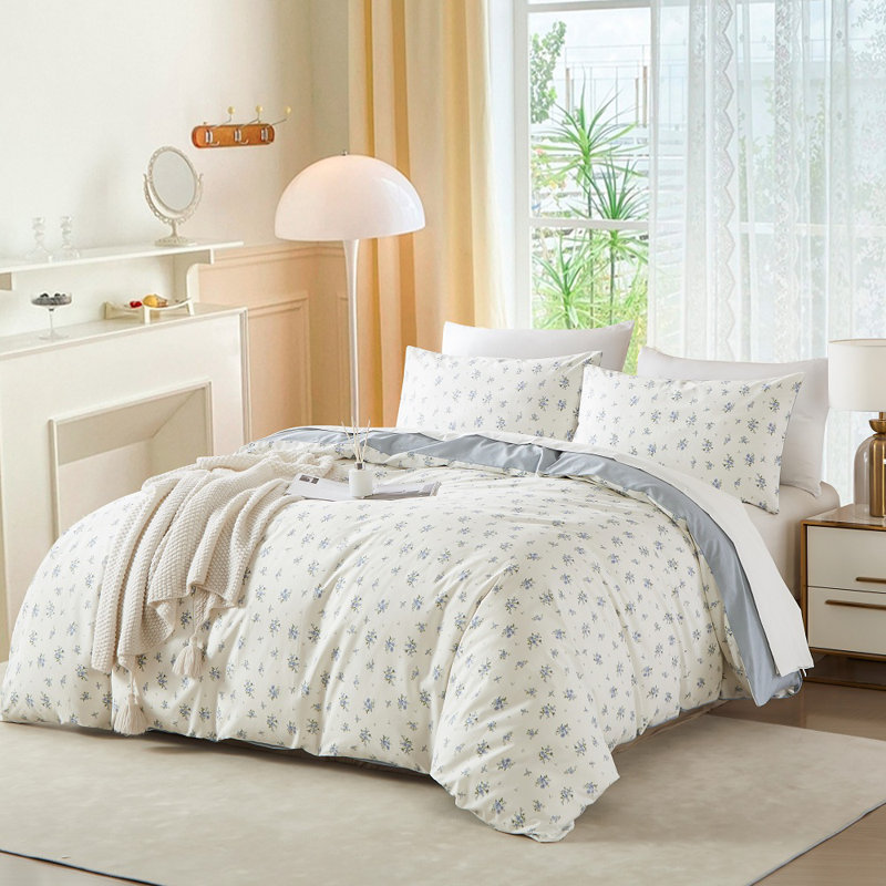 W-CMLFLin Cotton Standard Floral Duvet Cover, King Duvet Cover + 2 Standard Pillowcases