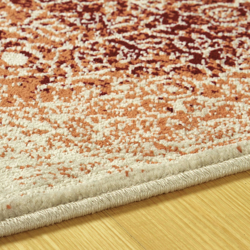 Tapis tissé à la machine en damas brun / orange / ivoire Fidalmo, Tapis de couloir 2 pi 8 po x 8 pi