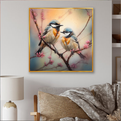 Two Blue Birds On A Flower Tree II - Bird Floral Wall Art For Living Room