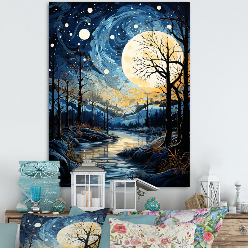 Indigo Intrigue Water Stream sur toile, Toile tendue, H 32 po x l 16 po x P 1 po