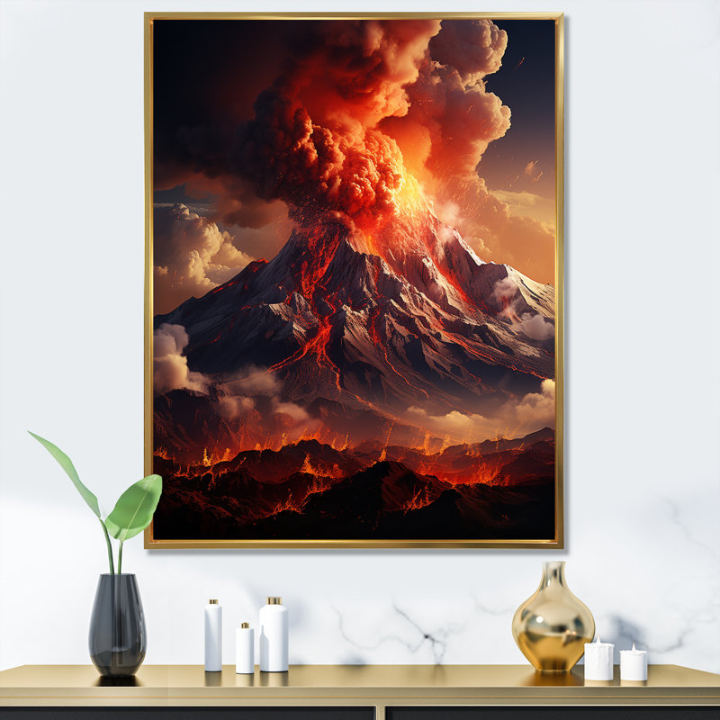 Essence volcanique volcanique sur toile, H 32 po x l 16 po x P 1 po, Cadre flottant doré