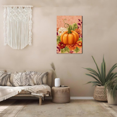 Art mural en toile jaune avec citrouille jaune et fleur 24 "x 32"