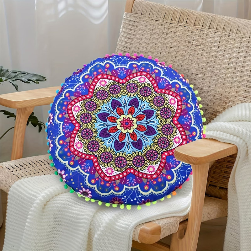 4Pcs Bohemian Round Pillowcases, 17" Diameter, Yoga & Floor Cushion Covers, Set of 4, Type 3